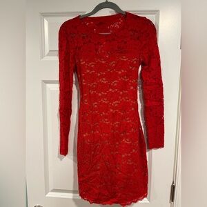 EXPRESS Red floral lace dress with open back